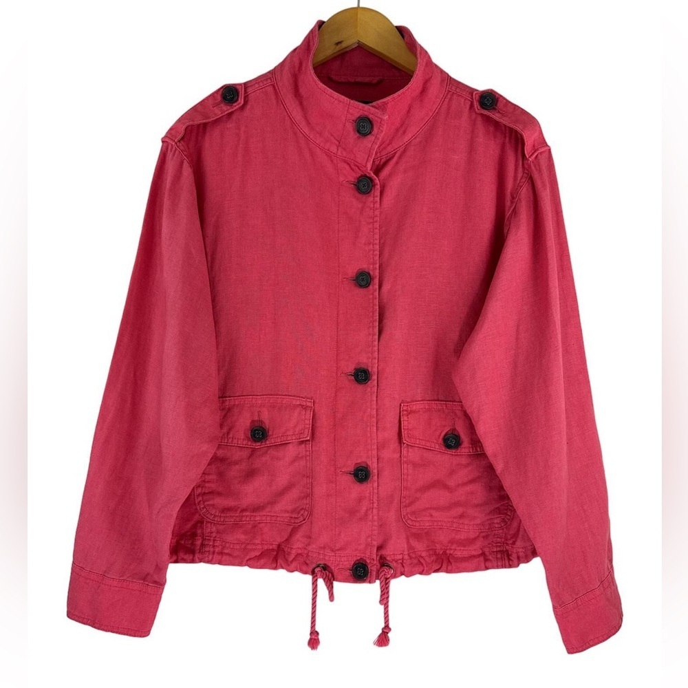 Talbots Women’s 100% Linen Pink Drawstring Button Jacket - Size Medium - Picture 2 of 7